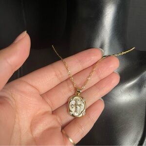Sterling silver MOP gold tone Italy cross cz chain necklace